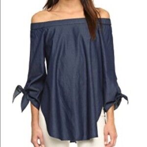 Tibi Women's Satin Poplin Off-The-Shoulder Blouse In Navy Size 0 $398